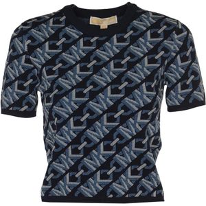 Michael Kors, Tops, Dames, Blauw, XS, Polyester, Dot Empire Logo Crewneck