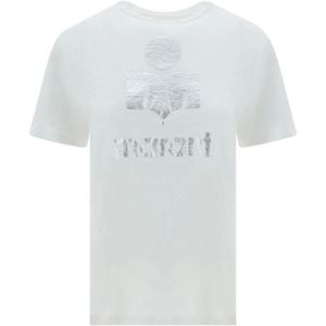 Isabel Marant Étoile, Tops, Dames, Wit, S, Linnen, Monochrome Logo T-shirt Korte Mouw