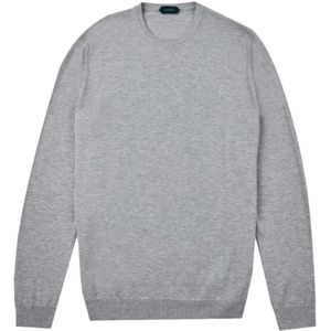 Zanone, Truien, Heren, Grijs, L, Katoen, Grijze Melange Katoen Crepe Ronde Hals Trui