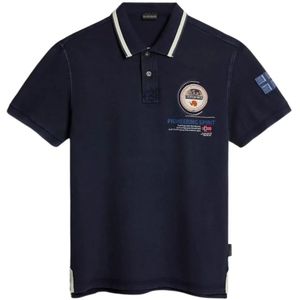 Napapijri, Tops, Heren, Blauw, XL, Katoen, Blauw Katoenen Polo Shirt Korte Mouw