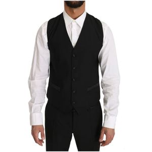 Dolce & Gabbana, Jassen, Heren, Zwart, M, Wol, Elegante Formele Zwarte Slim Fit Vest