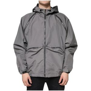 Dolce & Gabbana, Jassen, Heren, Grijs, M, Polyester, Grijze Hoodie met Rits en Logo