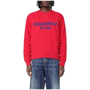Dsquared2, Sweatshirts & Hoodies, Heren, Rood, XS, Katoen, Witte Crewneck Sweatshirt