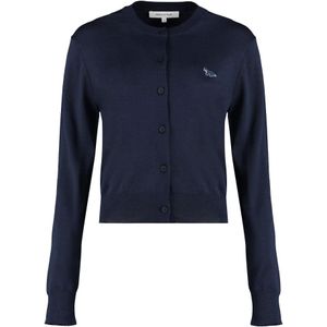 Maison Kitsuné, Truien, Dames, Blauw, XL, Wol, Baby Fox Patch Regular Cardigan