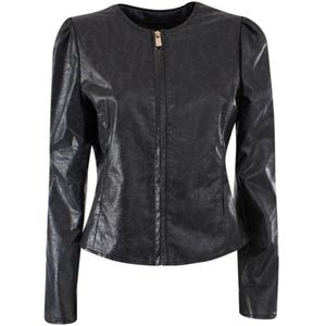 YES Zee, Jassen, Dames, Zwart, M, Stijlvolle Eco-Leren Jas met Ritssluiting