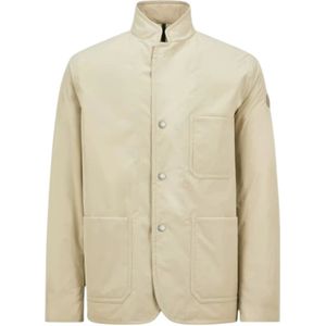 Moncler, Jassen, Heren, Beige, L, Polyester, Lichtbeige Dons Overhemdjasje
