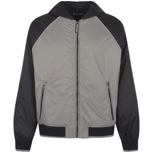 Palm Angels, Jassen, Heren, Grijs, L, Polyester, Curved Logo Windbreaker