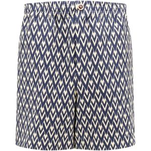 Valentino, Korte broeken, Heren, Blauw, L, Linnen, Linnen Bermuda Shorts met V-motief