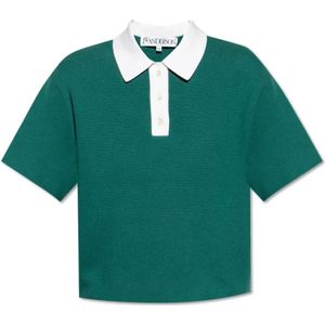 JW Anderson, Tops, Dames, Groen, M, Kasjmier, Polo met Kasjmier Afwerking