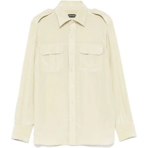 Tom Ford, Overhemden, Heren, Beige, M, Beige Button-Up Shirt met Zakken