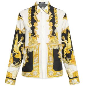 Versace, Overhemden, Heren, Veelkleurig, L, Katoen, Shirt met koraaltheaterprint
