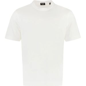 Ermenegildo Zegna, Tops, Heren, Beige, M, Katoen, Zijden Katoenmix T-shirt met Geribbelde Halslijn