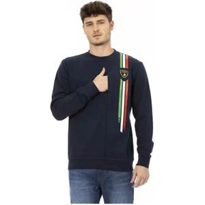 Automobili Lamborghini, Sweatshirts & Hoodies, Heren, Blauw, M, Katoen, Blauwe Katoenen Crewneck Sweatshirt
