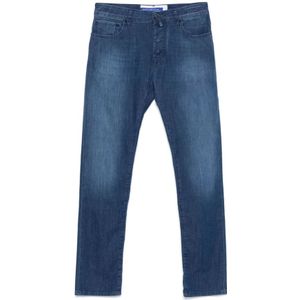 Jacob Cohën, Jeans, Heren, Blauw, W30, Indigo Blauwe Klassieke Knoopsluiting Jeans