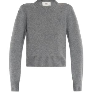 Ami Paris, Truien, Dames, Grijs, S, Wol, Trui met ronde hals
