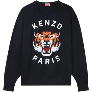 Kenzo, Sweatshirts & Hoodies, Heren, Zwart, XS, Katoen, Lucky Tiger Geborduurde Sweatshirt