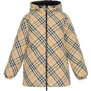 Burberry, Jassen, Dames, Beige, L, Polyester, Omkeerbare Jas met Ruitpatroon