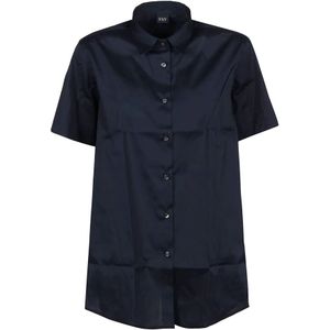 Fay, Blouses & Shirts, Dames, Blauw, S, Katoen, Overhemd met Korte Mouwen en Knopen