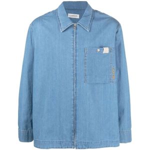 Lanvin, Overhemden, Heren, Blauw, L, Denim, Heldere Blauwe Zip-Up Denim Shirt