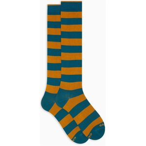 Gallo, Ondergoed, Heren, Veelkleurig, M, Katoen, Lange lichtblauwe katoenen sokken voor heren met tweekleurig streepmotief