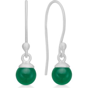 Frk. Lisberg, Accessoires, Dames, Grijs, ONE Size, Groene Onyx Zilveren Oorbellen