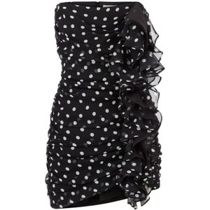 Nina Ricci, Kleedjes, Dames, Zwart, S, Zijden jurk met polka dots en ruches