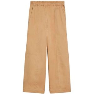 Weekend, Broeken, Dames, Bruin, M, Katoen, Cropped katoenen broek met elastische taille