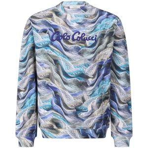 Carlo Colucci, Sweatshirts & Hoodies, Heren, Veelkleurig, 2Xl, Katoen, Sweatshirt met Logo Patch