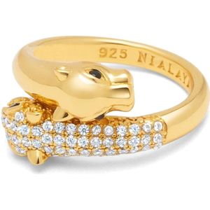 Nialaya, Accessoires, Dames, Geel, 50 MM, Twisted Sterling Silver Panther Ring in Gold