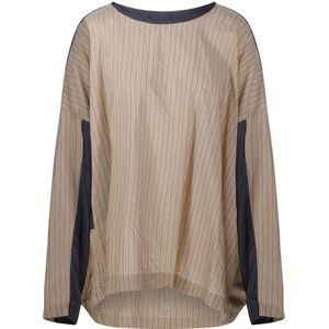 Dries Van Noten, Tops, Dames, Beige, S, Katoen, Asymmetrische Top met Contrastpaneel