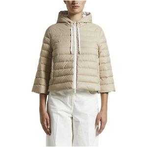 Peserico, Jassen, Dames, Beige, M, Ultra lichtgewicht donsjack met capuchon