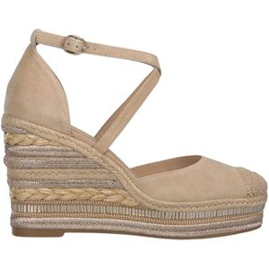 Alma EN Pena, Schoenen, Dames, Beige, 35 EU, Gevlochten Sleehak Sandaal