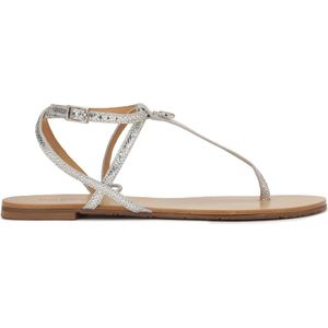 Kazar, Schoenen, Dames, Grijs, 37 EU, Leer, Zilveren reliëflederen platte sandalen