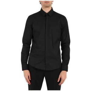 Patrizia Pepe, Overhemden, Heren, Zwart, 2Xl, Katoen, Stretch poplin overhemd slim fit