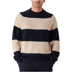 Tommy Hilfiger, Truien, Heren, Beige, XL, Wol, Beige Gestreepte Rugby Cneck Trui