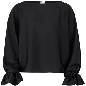 vera mont, Blouses & Shirts, Dames, Zwart, M, Leer, Elegante Satijnen Blouse met Vleermuismouwen