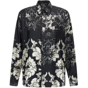 Roberto Cavalli, Overhemden, Heren, Zwart, L, Zijden overhemd met brokaatprint