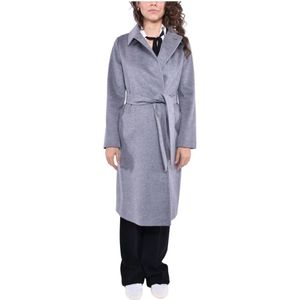 Max Mara Studio, Mantels, Dames, Grijs, 2Xs, Wol, Wollen overjas met dubbele rij knopen en riem