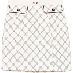 Elisabetta Franchi, Rokken, Dames, Wit, S, Polyester, Stijlvol 96% Polyester 4% Elastaan