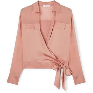 Motivi, Blouses & Shirts, Dames, Roze, 2Xl, Satijn, Satijnen blouse met overslag