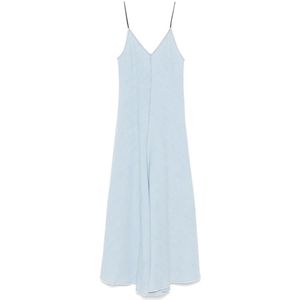 Forte Forte, Kleedjes, Dames, Blauw, M, V-Neck Spaghetti Strap Jurk