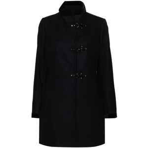 Fay, Mantels, Dames, Blauw, L, Wol, Wollen Blend Jas met Hoge Kraag