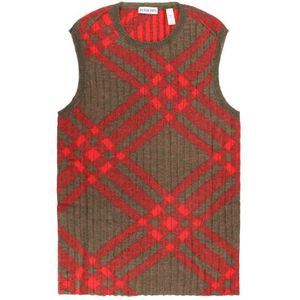 Burberry, Truien, Dames, Bruin, S, Wol, Check Intarsia Truien Sleeveless