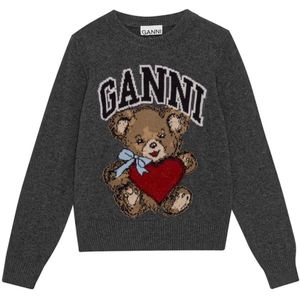 Ganni, Truien, Dames, Grijs, L, Wol, Rondhals gebreide trui