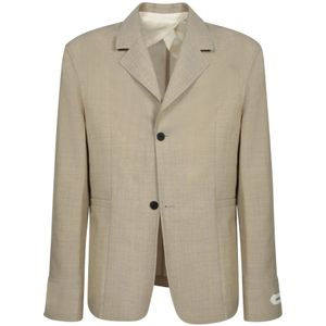 Jacquemus, Jassen, Heren, Beige, M, Linnen, Beige Geruit Jasje
