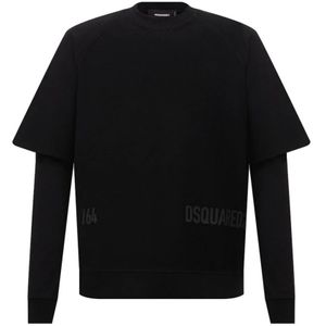 Dsquared2, Tops, Heren, Zwart, M, Katoen, Cool Fit Double Layer Logo Sweatshirt