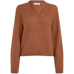 Tommy Hilfiger, Truien, Dames, Bruin, M, Wol, Gedraaide V-hals Trui