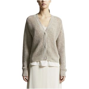 Peserico, Truien, Dames, Beige, L, Linnen, Linnen vest met pailletten