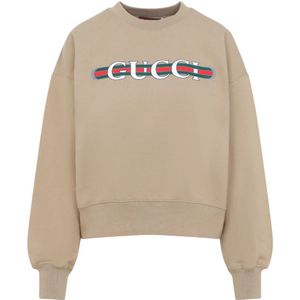 Gucci, Sweatshirts & Hoodies, Dames, Beige, M, Katoen, Neutrale Sweatshirt Stijlvolle Laagjes