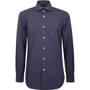 Kiton, Overhemden, Heren, Blauw, M, Katoen, Regular Fit Franse Kraag Overhemd